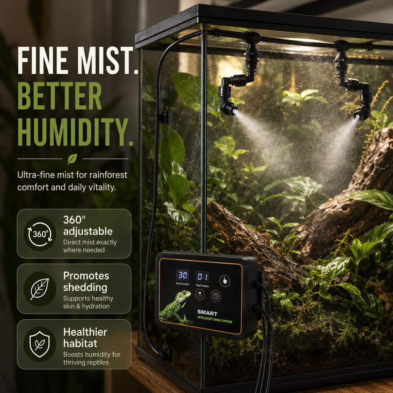 Smart Reptile Misting System with 2 Adjustable Nozzles