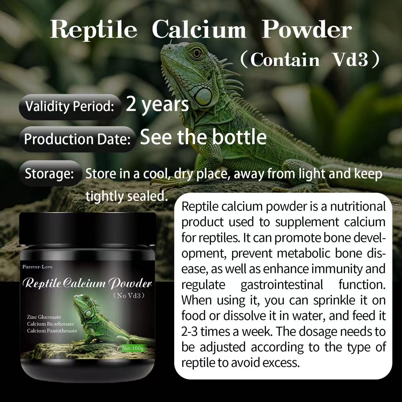 Reptile Calcium Powder (No D3)（100g/3.53oz)