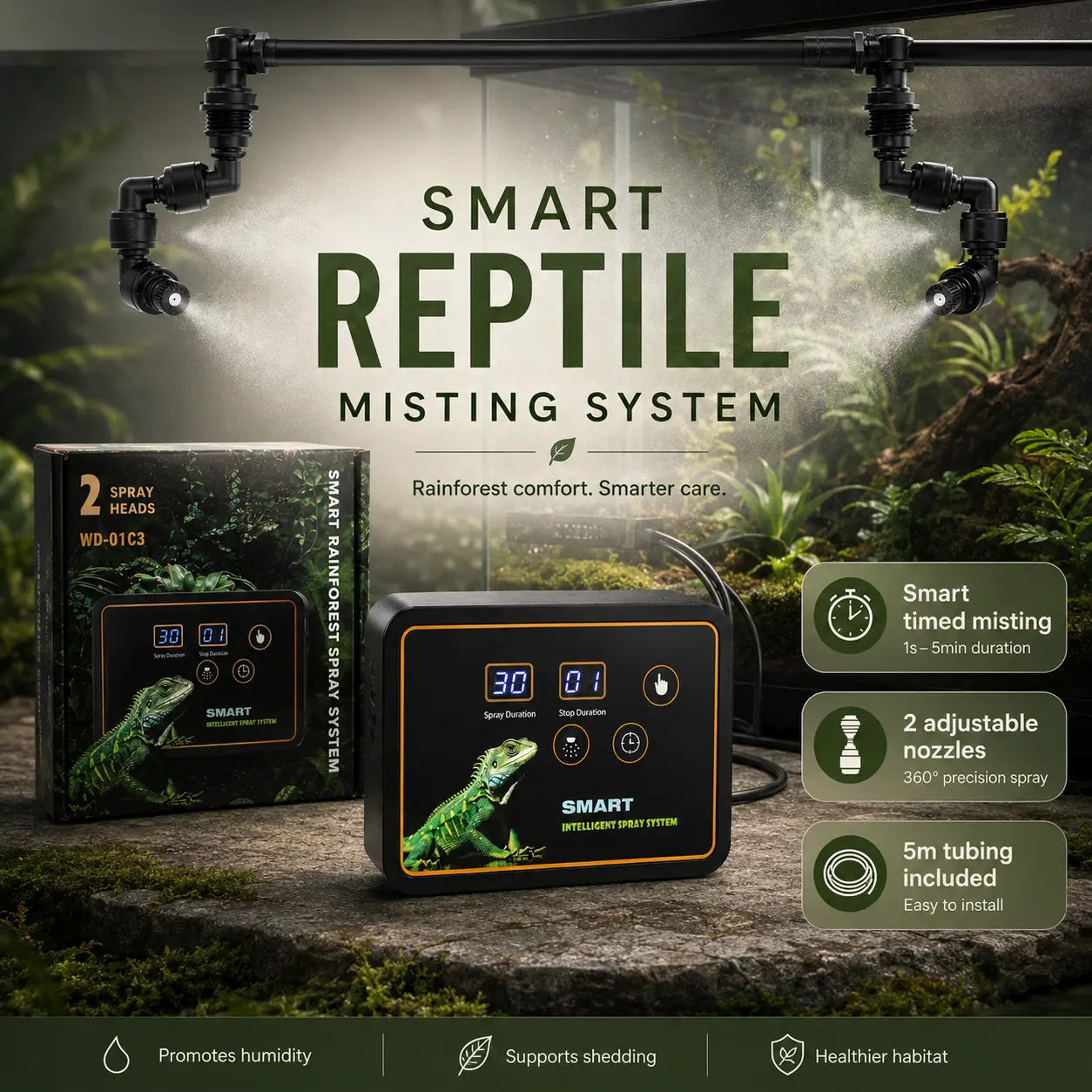 Smart Reptile Misting System with 2 Adjustable Nozzles